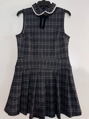 Black & White Tweed Pearl Collar Sleeveless Dress